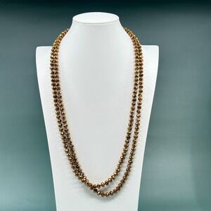 Bronze & Gold Tone Faceted Bead Long Necklace Layering Statement Glam Vintage
